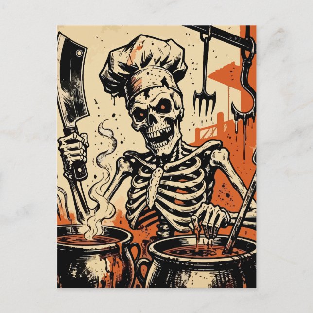 Skeleton Chef Holiday Postcard (Front)