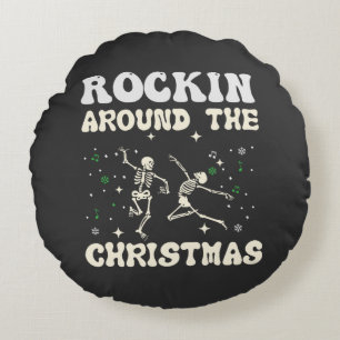 Skeleton Christmas Dance Round Pillow