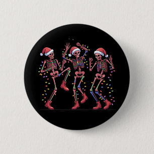 Skeleton Christmas Dancing Skeleton Lights Merry  Button