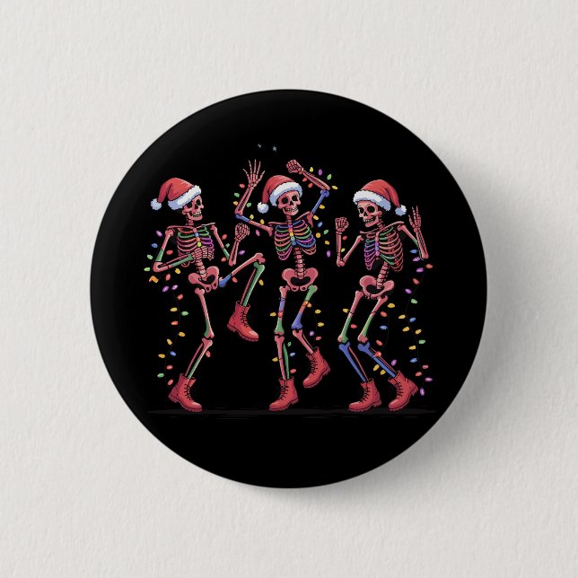 Skeleton Christmas Dancing Skeleton Lights Merry  Button (Front)