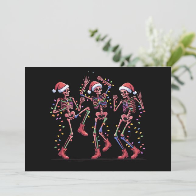 Skeleton Christmas Dancing Skeleton Lights Merry  Holiday Card (Standing Front)