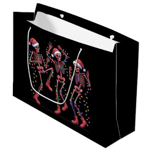 Skeleton Christmas Dancing Skeleton Lights Merry Large Gift Bag