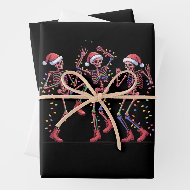 Skeleton Christmas Dancing Skeleton Lights Merry  Wrapping Paper Sheets (In situ)