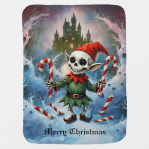 Skeleton Christmas Elf – Creepy Cute Dark Holiday Baby Blanket