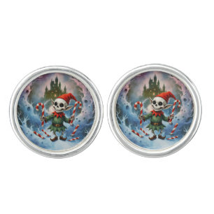Skeleton Christmas Elf – Creepy Cute Dark Holiday Cufflinks