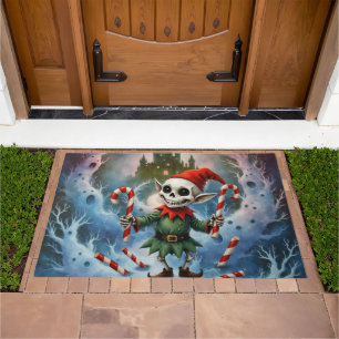 Skeleton Christmas Elf – Creepy Cute Dark Holiday Doormat