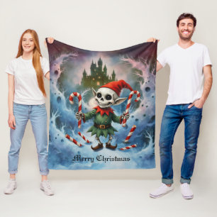 Skeleton Christmas Elf – Creepy Cute Dark Holiday  Fleece Blanket