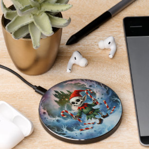 Skeleton Christmas Elf – Creepy Cute Dark Holiday Wireless Charger
