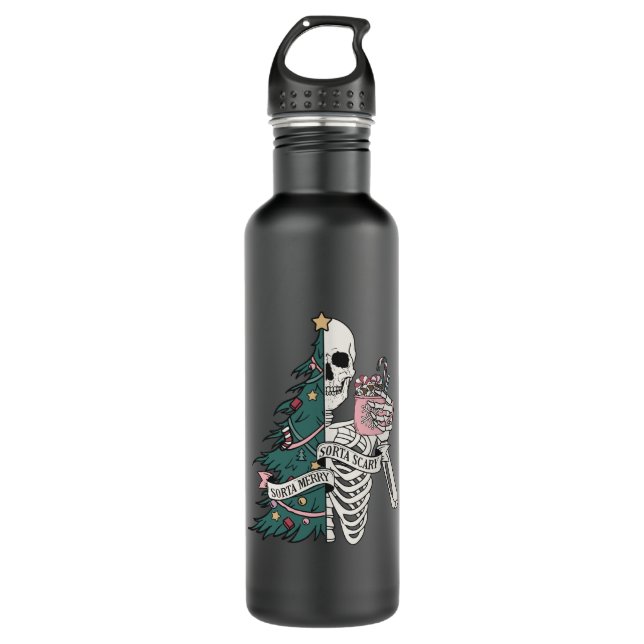 skeleton christmas tree stainless steel water bottle (Front)