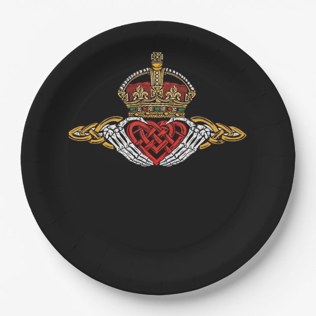 Skeleton Claddagh Color Paper Plates (Front)