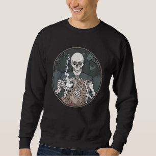 Skeleton Coffee And Cat  Halloween Cat Sweatshirt
