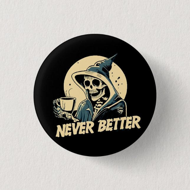 Skeleton Coffee Halloween Button (Front)