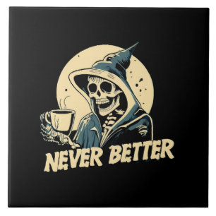 Skeleton Coffee Halloween Ceramic Tile