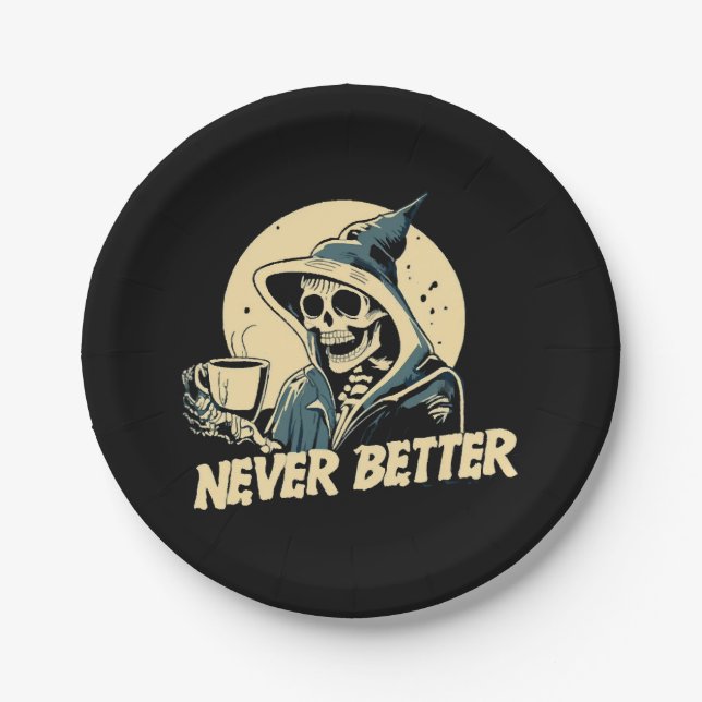 Skeleton Coffee Halloween Paper Plates (Front)