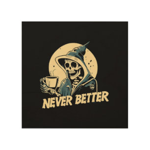 Skeleton Coffee Halloween Wood Wall Art