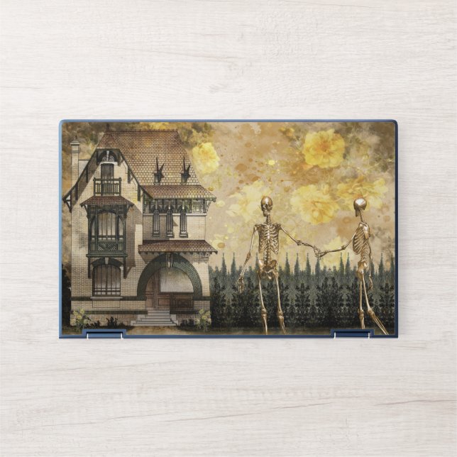 Skeleton Couple and Haunted House HP Laptop Skin (Front)