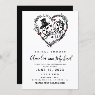 Skeleton Couple Doodle Illustration Bridal Shower Invitation