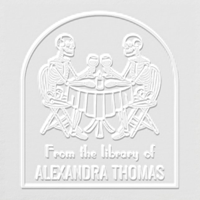 Skeleton Couple Drinking Wine Library Book Name Embosser (Design)