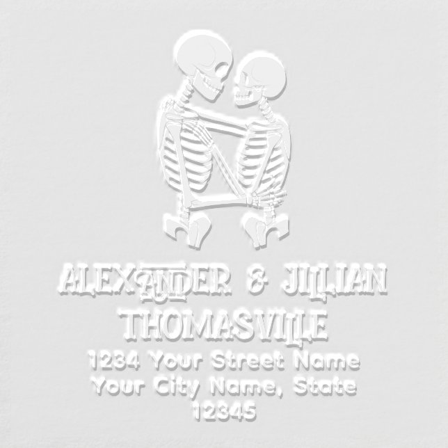 Skeleton Couple Embracing 2 Line Name Ret Address  Embosser (Design)