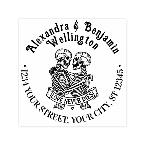 Skeleton Couple Embracing #2 Name Return Address Self-inking Stamp
