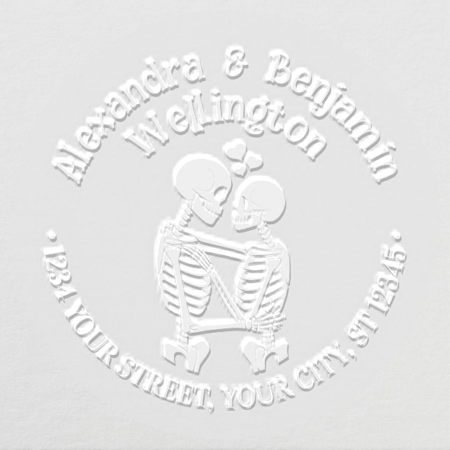 Skeleton Couple Embracing Name Return Address Embosser (Design)