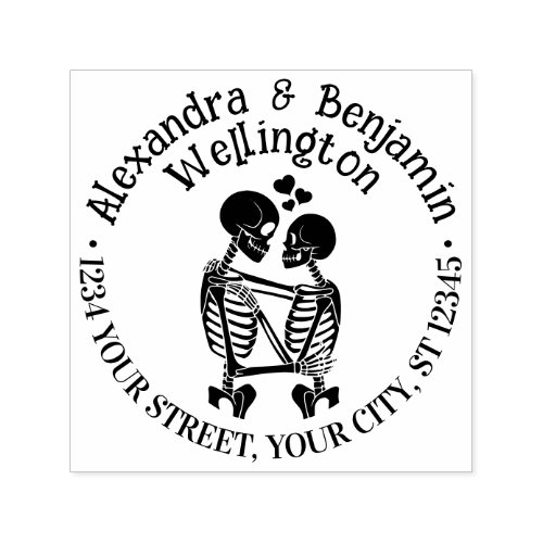 Skeleton Couple Embracing Name Return Address Self-inking Stamp