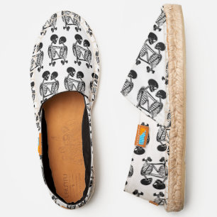 Skeleton Couple Embracing, White Canvas Espadrilles