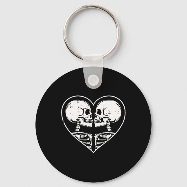 Skeleton Couple Heart Halloween Spooky Bones Skull Keychain (Front)