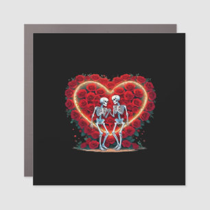 Skeleton Couple Holding Hands Inside A Heart Of Ro Car Magnet