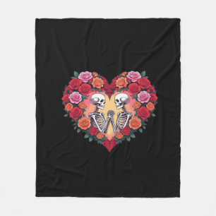 Skeleton Couple Holding Hands Inside A Heart Of Ro Fleece Blanket