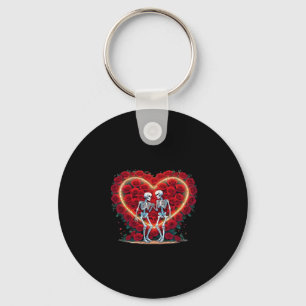 Skeleton Couple Holding Hands Inside A Heart Of Ro Keychain