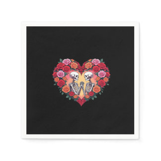 Skeleton Couple Holding Hands Inside A Heart Of Ro Napkins