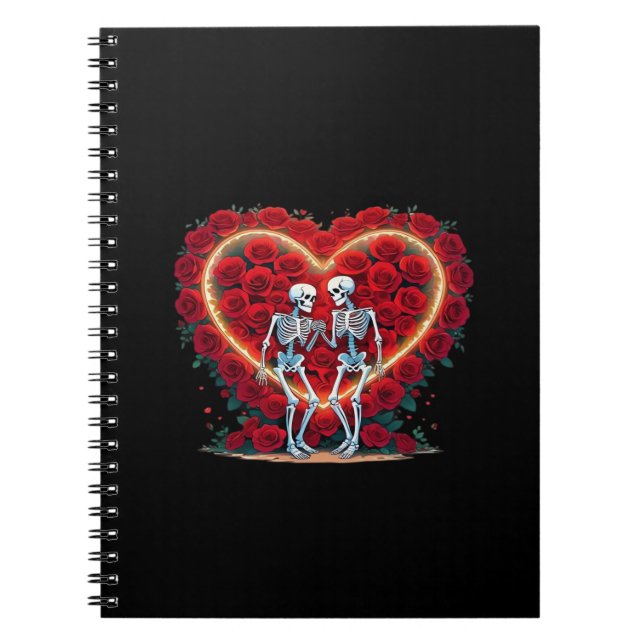 Skeleton Couple Holding Hands Inside A Heart Of Ro Notebook (Front)