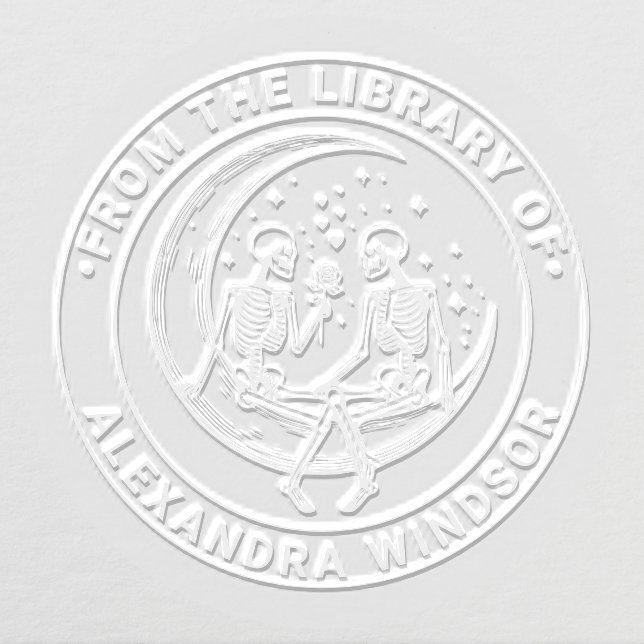 Skeleton Couple in Crescent Moon Library Book Name Embosser (Design)