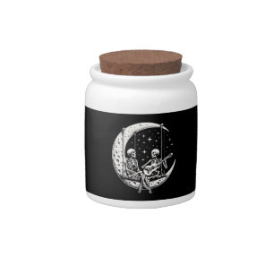 Skeleton Couple Moon Guitar Candy Jar