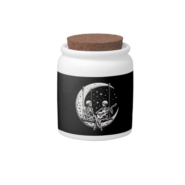 Skeleton Couple Moon Guitar Candy Jar (Front)