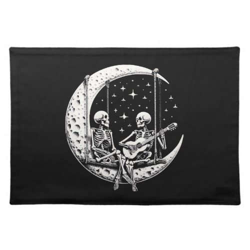 Skeleton Couple Moon Guitar Cloth Placemat