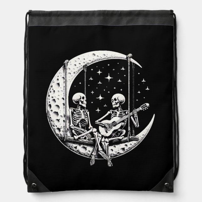 Skeleton Couple Moon Guitar Drawstring Bag (Front)