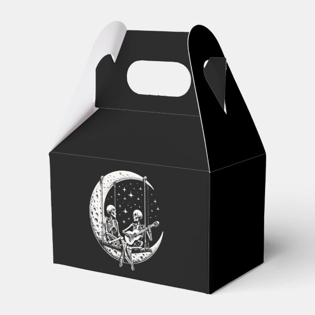 Skeleton Couple Moon Guitar Favor Boxes (Front Side)