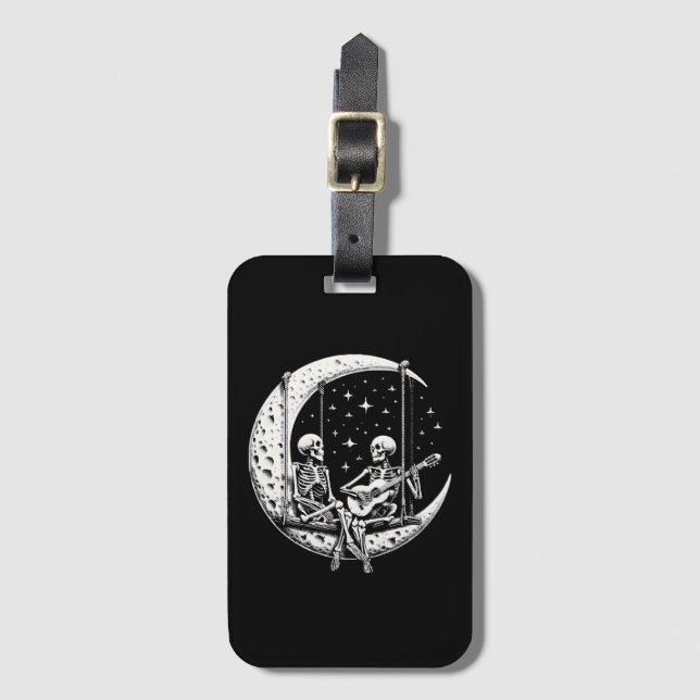 Skeleton Couple Moon Guitar Luggage Tag (Front Vertical)