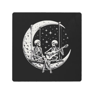 Skeleton Couple Moon Guitar Metal Print
