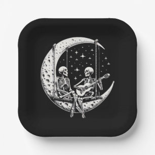 Skeleton Couple Moon Guitar Paper Plates