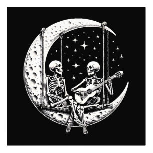 Skeleton Couple Moon Guitar Photo Print