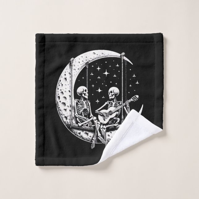 Skeleton Couple Moon Guitar Wash Cloth (Wash Cloth)