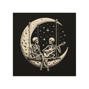 Skeleton Couple Moon Guitar Wood Wall Art