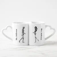 Set of 2 White Ceramic Dancing Skeletons 20-ounce Coffee Mugs