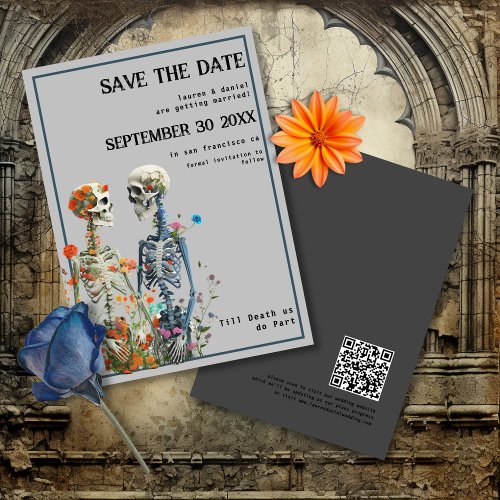 Skeleton Couple QR Code Gothic Wedding Save The Date