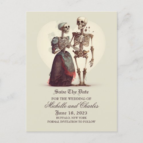 Skeleton Couple Save The Date Announcement  Postcard