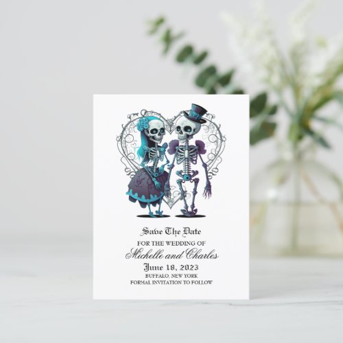 Skeleton Couple Save The Date Announcement Postcard