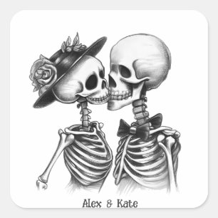 Skeleton Couple Square Sticker